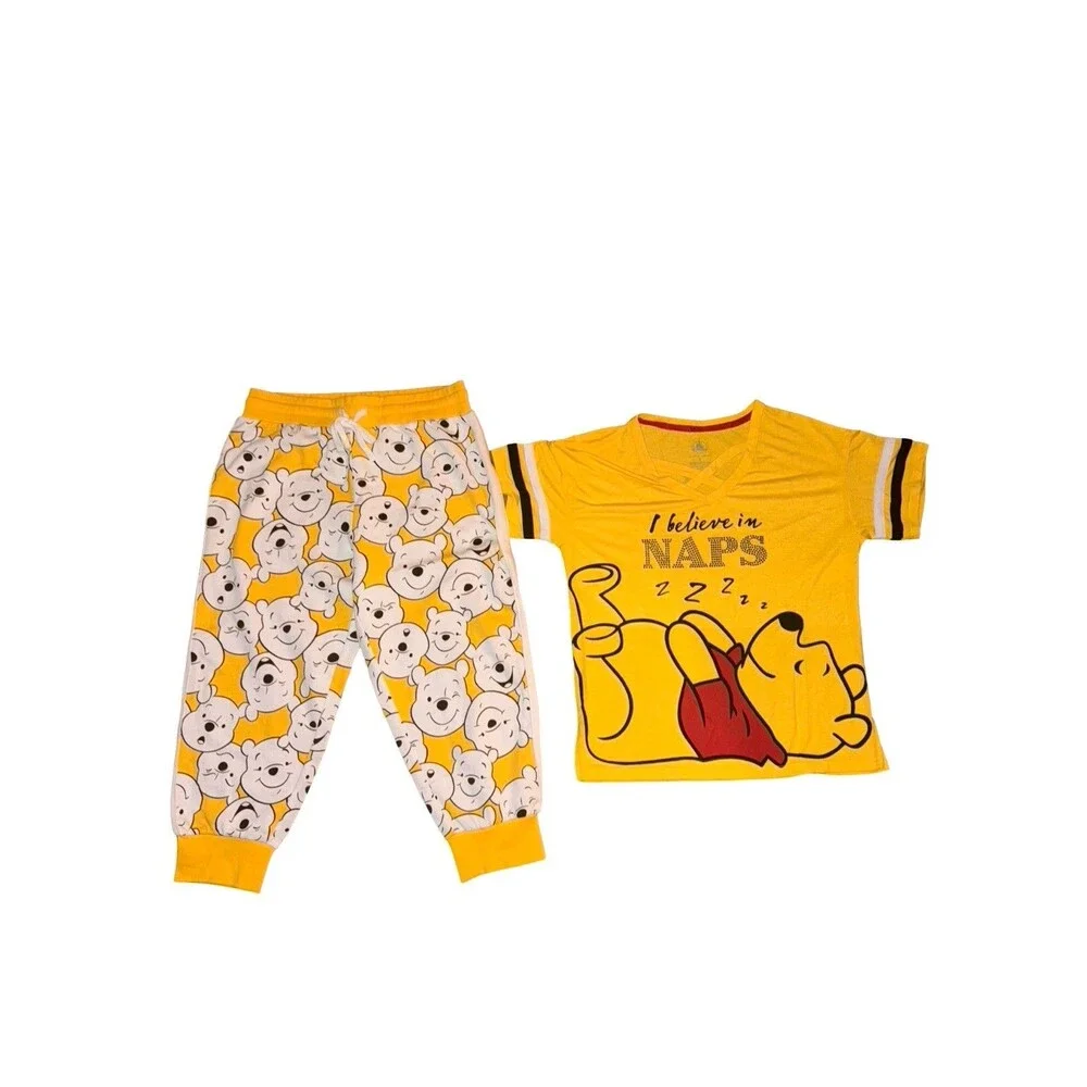 Disney Winnie The Pooh Pajama Set Yellow Sleepwear Pants Shirt Girls 2 Piece Sm